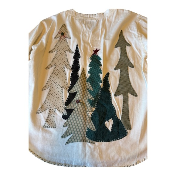 Vintage Stitched Christmas Tree Print Button Up Shirt Size Medium Oversized - Picture 15 of 15